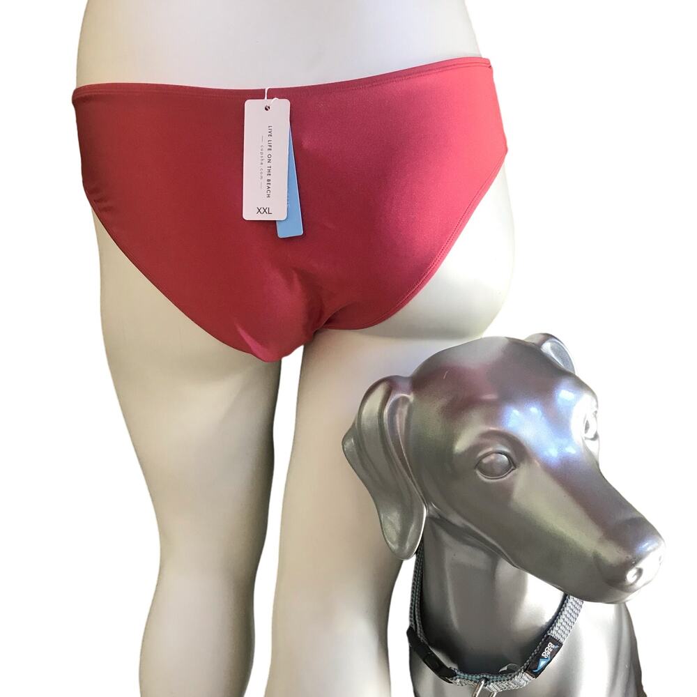 NEW Cupshe Shiny Coral Red Pink Swim Bikini Bottoms Women's Size XXL